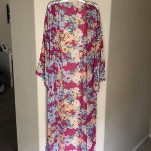 Pink Floral Bell Sleeve Kimono